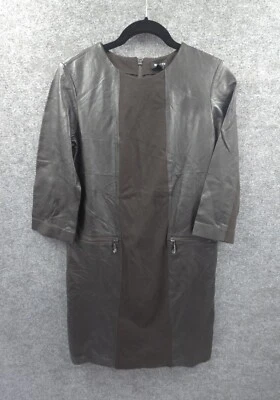 Worth Leather Ponte Dress Womens 8 Long Sleeve Shift Lined Mixed Media Black - Image 1 of 4