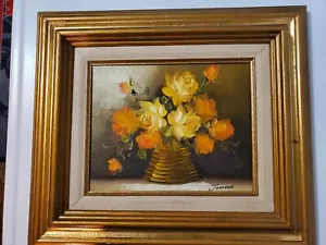 Elegant Floral Painting by Johnson Signed Oil On Canvas In Vintage Wood Frame - Picture 1 of 6