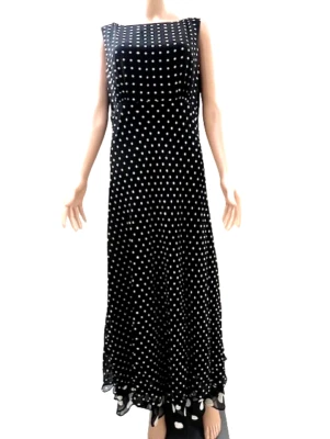 CYNTHIA HOWIE  Womens Black/Wht polka dot long summer dress Sz 10 - Image 1 of 4