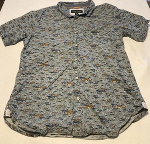 DIRTY LAUNDRY Boys Sz XL Navy Fish Print Short Sleeve Button Up EUC - Picture 1 of 10