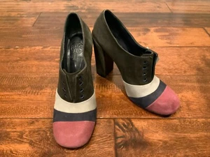 Tory Burch Brown, White, Pink & Navy Stella Lace-Less Oxfords Heels Size 7 (US) - Picture 1 of 9