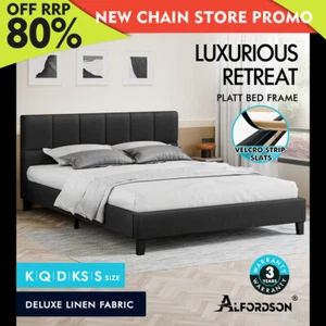 ALFORDSON Bed Frame Queen Double King Single Base Wooden Slats Fabric Charcoal - Picture 1 of 62