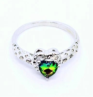 Anillo Corazón Arco Iris Topacio Oro Blanco 18K Talla 10 Mujer Moda Platino Foto 1 de 4