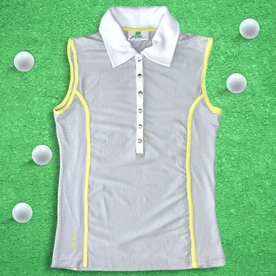 DEPORTES DIARIOS Golf Mujeres Rayas Grises y Blancas con Polo Amarillo Sin Mangas - S Foto 1 de 3