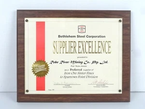 BETHLEHEM STEEL - Robe River Mining Co. 1995 SUPPLIER EXCELLENCE AWARD - Plaque - Picture 1 of 10