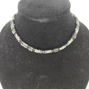 Vintage Black & Silver Beaded Choker Necklace - Picture 1 of 2