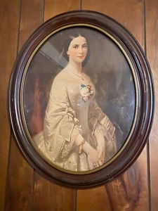 Antique Oval Shaped Wooden Frame Southern Belle Lithograph - Picture 1 of 1