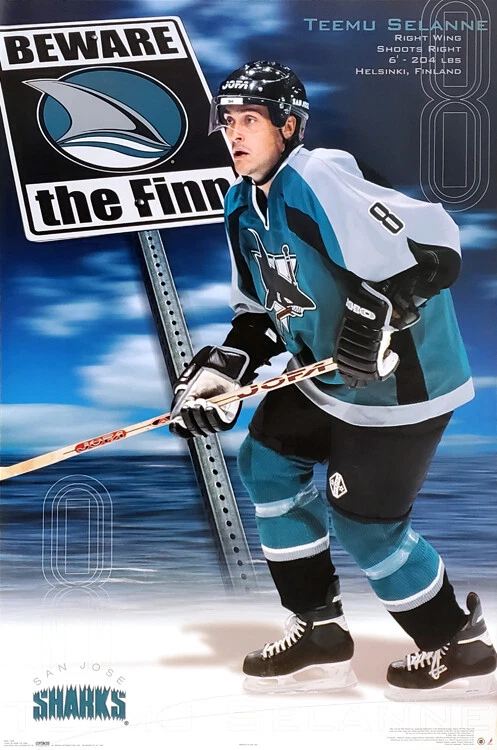 Teemu Selanne BEWARE THE FINN San Jose Sharks NHL 2002 Costacos 22x34 POSTER - Image 1 of 1