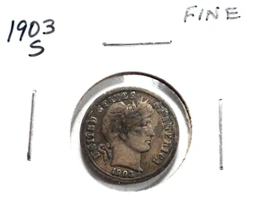 1903-S Key Date Barber Silver Dime in Fine Condition - Free Shipping !! (242) - Picture 1 of 2