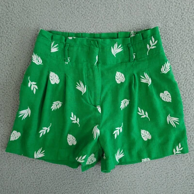 Ann Taylor Shorts Womens 2P Green White Embroidered Leaf Paperbag Linen Blend - Image 1 of 4