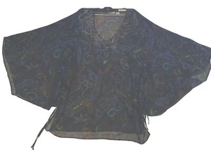 CHICOS Blusa Seta Taglia Small/Media Paisley Multico Impreziosita Scollo Trasparente - Foto 1 di 7