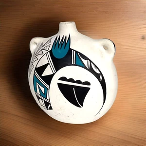 Vintage SW handbemalte Keramik Kantine, türkis & schwarz auf weiß, R galvanisch 6+" - Bild 1 von 11