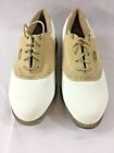 Womens Etonic Lites Oxford Golf Saddle Shoes, White / Tan Spikeless Size 9M