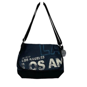 Robin Ruth Los Angeles Canvas Laptop Messenger Bag Navy New - Picture 1 of 10