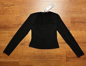 Velanche Blouse Womens S Black Long Sleeve Sweetheart Top Witchy Whimsy Goth Alt - Picture 1 of 13