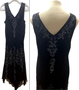 LIZ JORDAN sz 18 XL LONG FORMAL DRESS, BLACK SILK w SPARKLY METALLIC DETAILS EUC - Picture 1 of 24