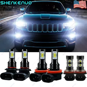 For Jeep Grand Cherokee 2014-2018 Combo 6x 2Side 6000K LED Headlight + Fog Bulbs - Foto 1 di 12