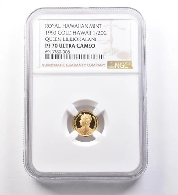 1990 Havaí Ouro 1/20 Coroa Rainha Liliuokalani PF70 UCAM NGC *9678 - Imagem 1 de 3
