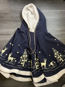 Girls Blue Holiday Winter Hooded Cape Poncho size unknown please read - Picture 1 of 7