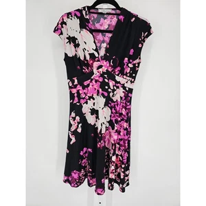 GH Bass Womens Sz 6 Midi length A Line Dress Black Bright Purple Floral Print - Picture 1 of 4