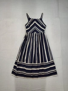 Le Kate Womens Dress S Black Beige Striped A Line Strap Pleated Fit Flare Chic - Picture 1 of 22