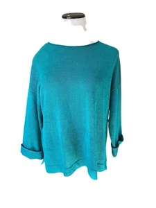 Eileen Fisher Bio Leinen leichter Pullover Gr. S türkis leise Luxus Relaxed - Bild 1 von 11