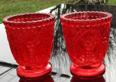 2 orientalisch Teelichthalter Glas rot Relief Geschenk Deko Weihnachten rar Set - Bild 1 von 4