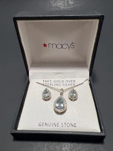 Juego de aretes y collar Macy’s de diamantes y topacio azul de 18 quilates sobre plata de ley - Imagen 1 de 6