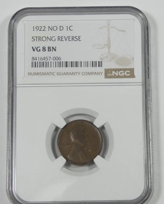 1922 NO "D" Strong Rev Lincoln/Wheat Ears reverse Cent CERTIFIED NGC VG 8 BROWN - Image 1 of 4