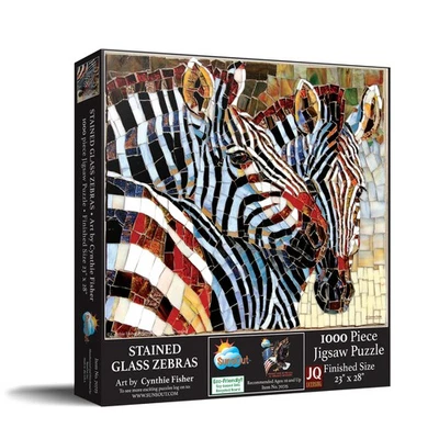 SunsOut Stained Glass Zebras 1000 pc Jigsaw Puzzle - Image 1 of 4