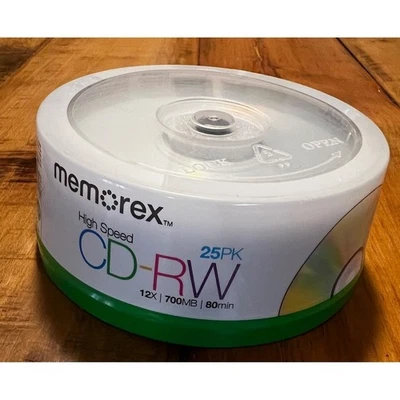 Memorex高速CD-RW 25PK 12X 700MB 80分钟可重写光盘全新 — 第 1/2 张图片