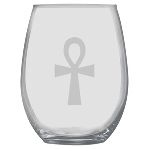 15oz Stemless Wine Glass - Key of Life Ankh - Picture 1 of 1