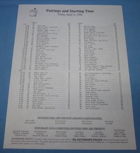 Pairings and Start Time Sheet ~ Masters Golf Tournament ~ Friday April 12, 1996 - Picture 1 of 3