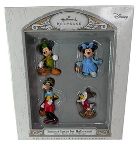 NIB Famous Faces for Halloween Mickey Minnie Goofy Donald Hallmark 4 Ornaments - Picture 1 of 7