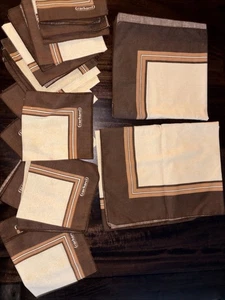 2 Vintage CACHAREL TISCHDECKE, 16 insgesamt SERVIETTEN braun hellbraun 60" x 82" - Bild 1 von 10