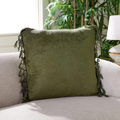 Home Collection Dandria Boho Dark Green Fringe Tassel 18-inch Square Decorati... - Image 1 of 4