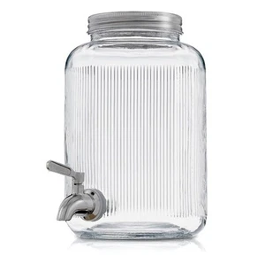 Glass Fluted Drink Dispenser with Spigot, Ice Infuser, & - Picture 1 of 3