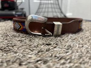 LL Bean Vintage 1991 geflochtener Southwestern Western Perlen braun Ledergürtel Größe 28 - Bild 1 von 6