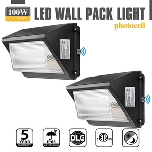 2Pack LED Wall Pack Light 100W 5000K Dusk-to-Dawn Outdoor Warehouse Garage Light - Picture 1 of 13