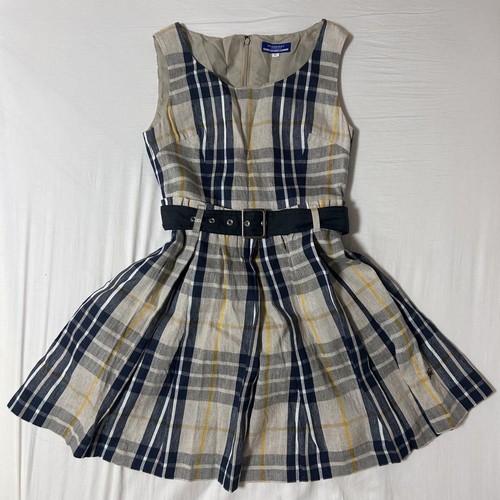 Abito smanicato Burberry blu etichetta lino ricamato