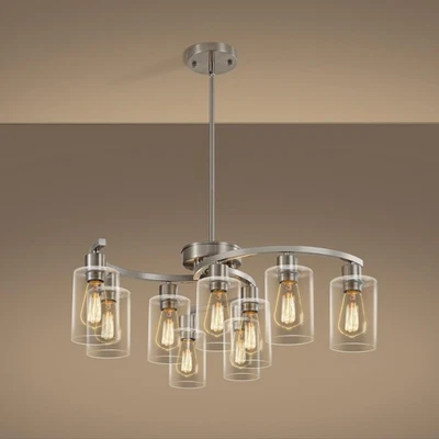 Lámpara de techo moderna de níquel de granja colgante de 30"" 9 luces accesorio de cocina Foto 1 de 4