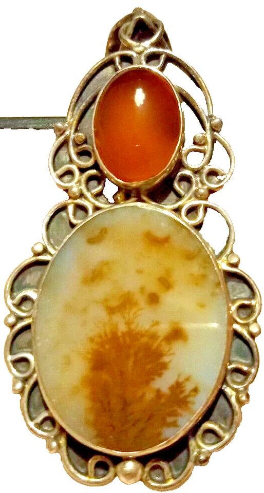 RARO CIONDOLO AGATA DENDRITICA NATURALE VERA ARGENTO 925 CHAKRA MAGICO TALISMANO - Immagine 1 di 4