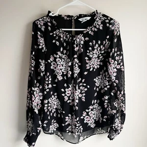 White House Black Market Floral Ruffle Long Sleeve Blouse Size 6 - Picture 1 of 6
