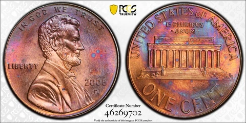2008-D 1 Cent Lincoln Toner Penny PCGS MS65RB Gorgeously Toned Ghostface Coin!! Cover