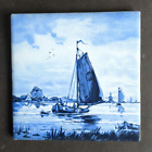 Vintage Delft Style Nautical Wall Tile Blue/White Sailboats By Boizenburg 6" Gdr