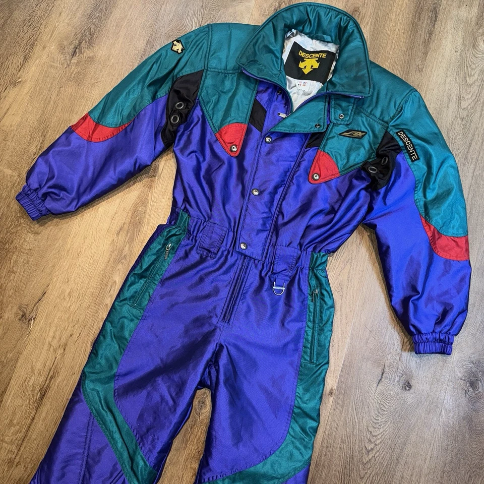 Descente Ski Suit One Piece Snowsuit Mens Medium Snow Bib Vintage 80s 90s Retro - Image 1 of 4