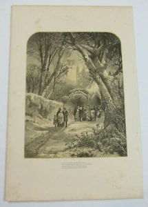 Antique 1870s Wood Engraving Print Cathedral Churchgoers New Years Thomas Moran - Picture 1 of 12