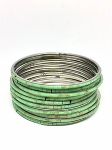 Stack Of 10 Bangles Bracelets Inlaid She’ll Handmade Turquoise - Picture 1 of 12