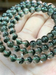 Natural Green Phantom Quartz Crystal Round Beads 3 Laps Bracelet - Picture 1 of 9