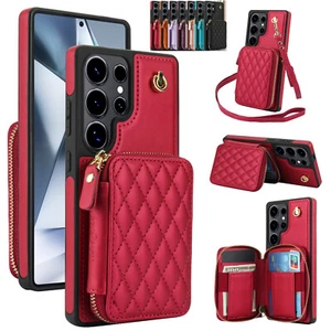 Case For Samsung S25 Ultra S24 S23 S22 Leather Wallet Crossbody Flip Stand Cover - Picture 1 of 19